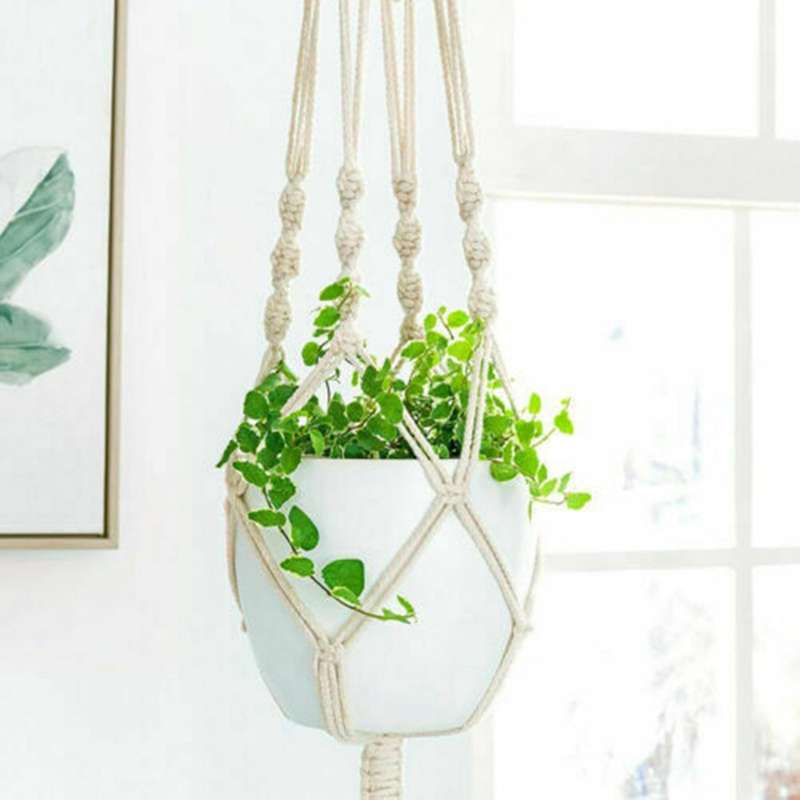 2 Pcs Indoor Hanging Planter Basket Jute Rope Braided Boho Home Decor