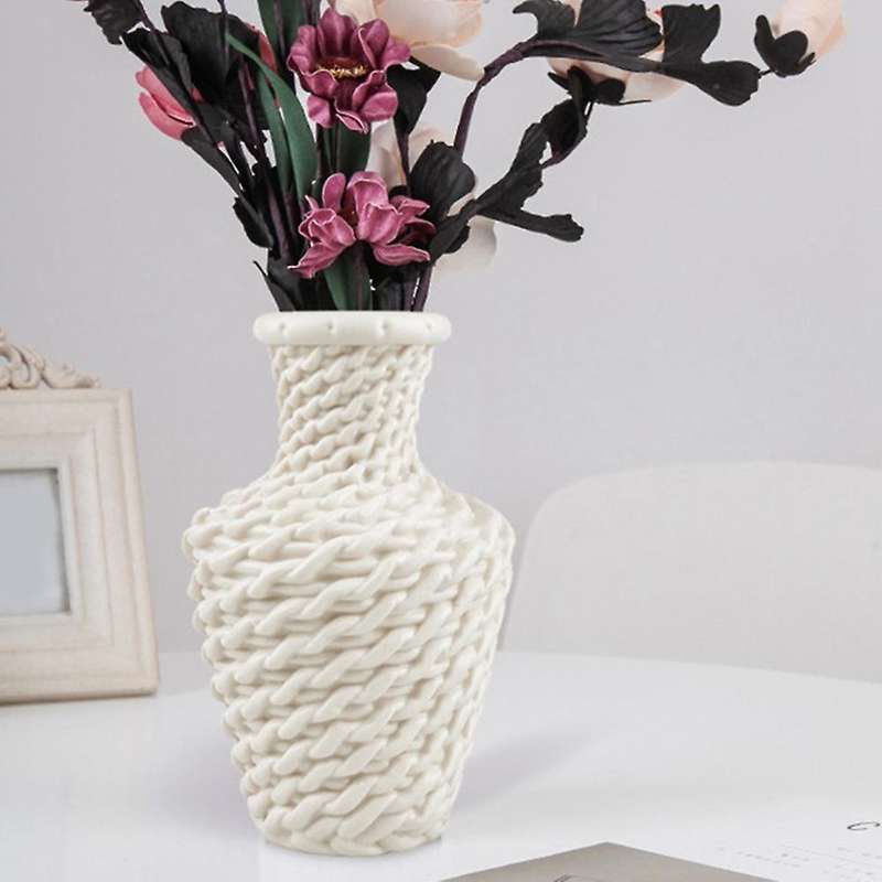 Imitation Rattan Plastic Vases for Home Decor Ornaments(pink)