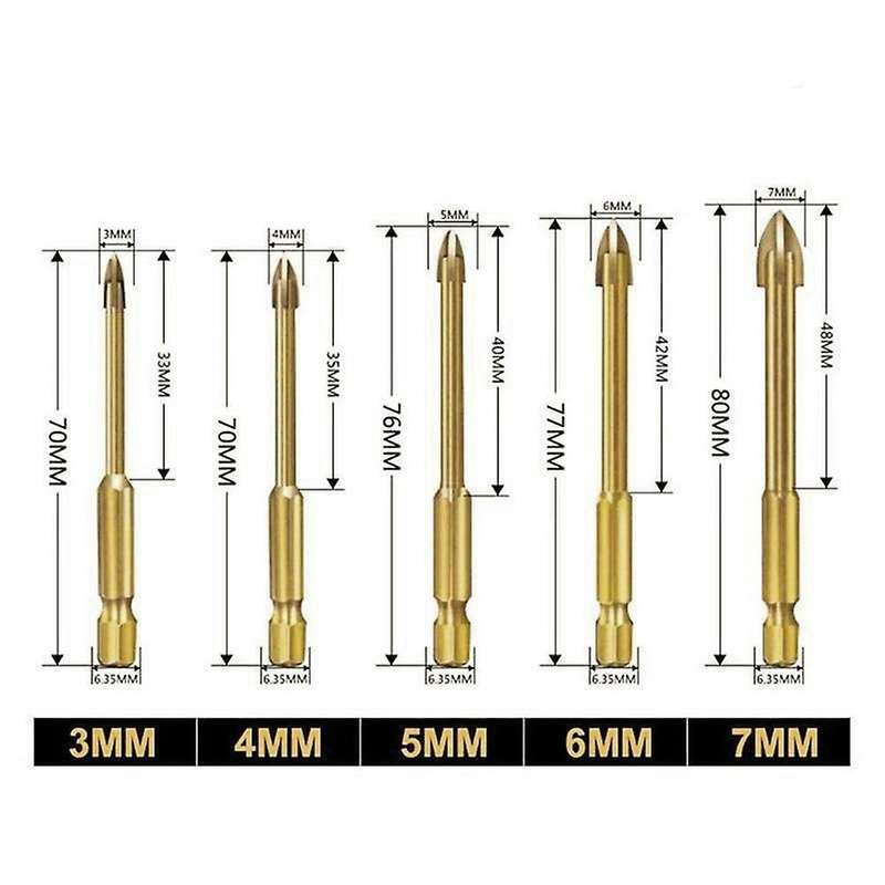 5pcs Universal Drilling Tool Cross Alloy Drill for Woodworking Gold