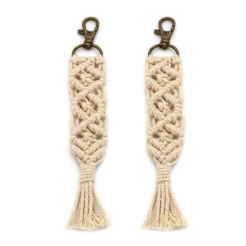 2 Pcs Mini Macrame Keychains Boho Bag with Tassels for Key Purse, C