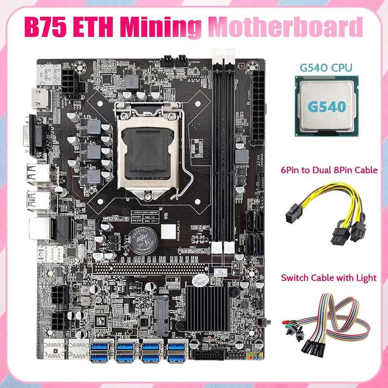 B75 Eth Mining Motherboard 8xpcie to Usb+g540 Cpu+switch Cable