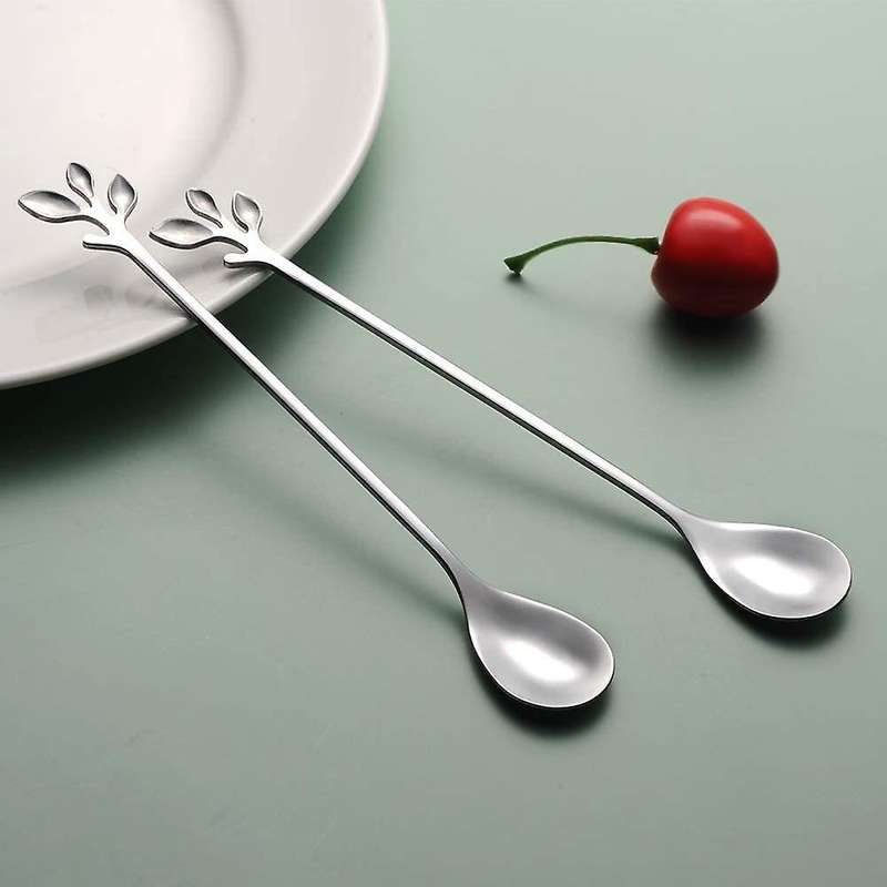 Stainless Steel Coffee Spoon Set,10 Pcs Silver Leaf Stirring Spoons