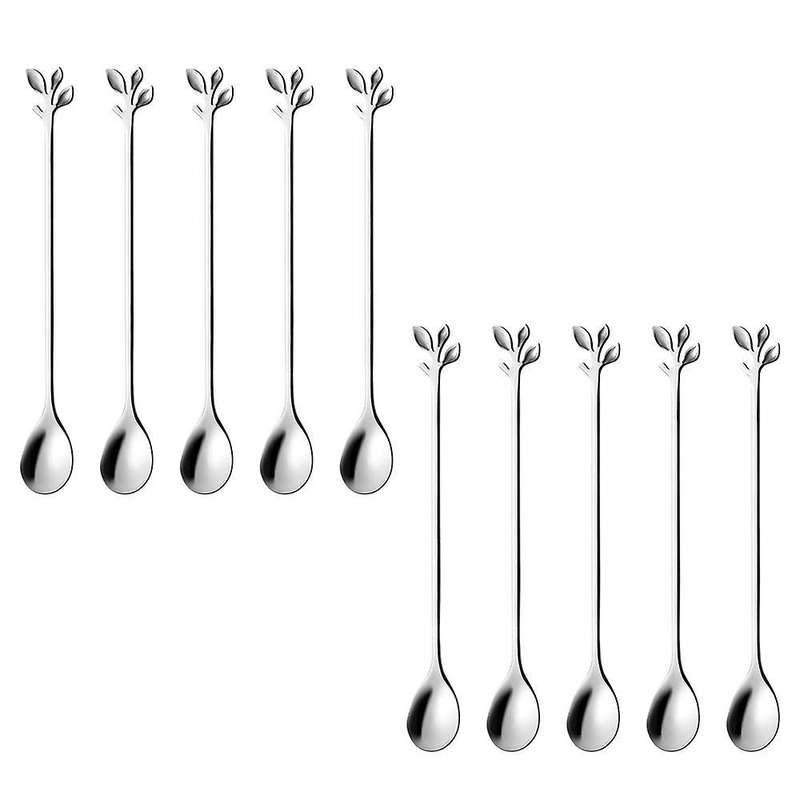 Stainless Steel Coffee Spoon Set,10 Pcs Silver Leaf Stirring Spoons
