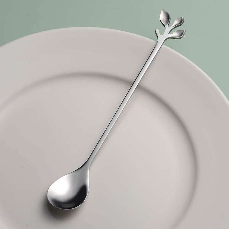 Stainless Steel Coffee Spoon Set,10 Pcs Silver Leaf Stirring Spoons