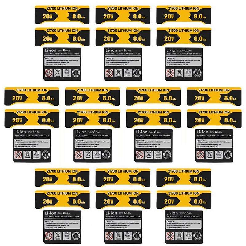 10 Pieces 10 X 21700 Li-ion Battery 8.0ah Sticker for Dewalt Battery
