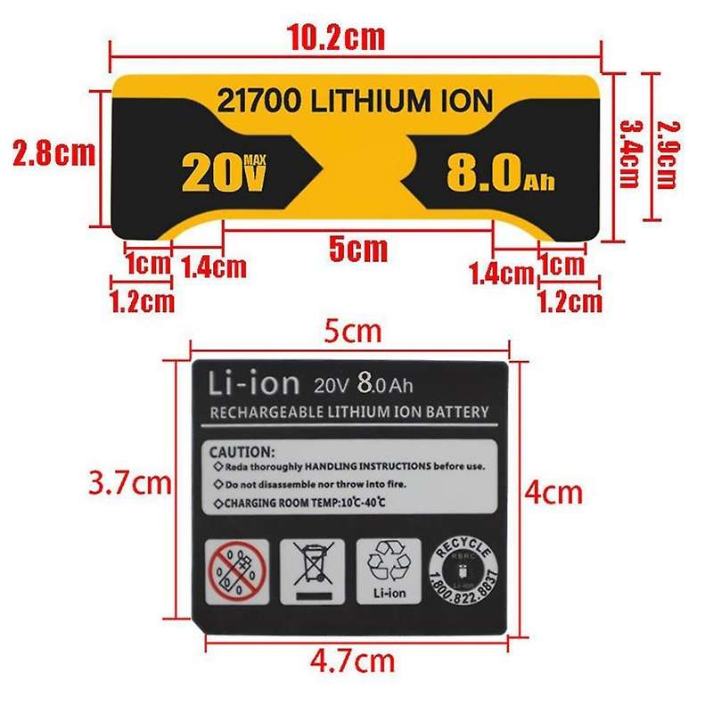 10 Pieces 10 X 21700 Li-ion Battery 8.0ah Sticker for Dewalt Battery