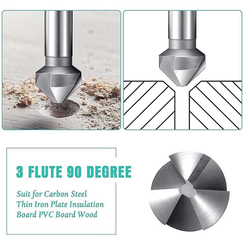 Countersink Drill Bit Set, 6pcs Hss 3 Flute 90 Degree Chamfering Tool