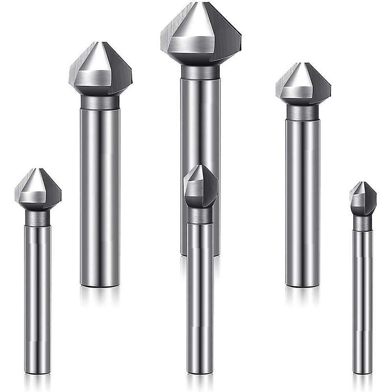 Countersink Drill Bit Set, 6pcs Hss 3 Flute 90 Degree Chamfering Tool