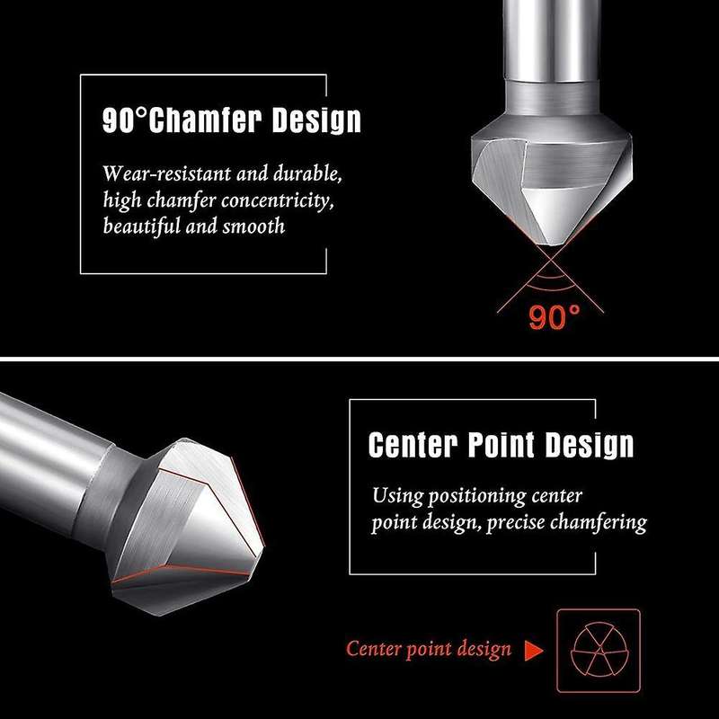 Countersink Drill Bit Set, 6pcs Hss 3 Flute 90 Degree Chamfering Tool