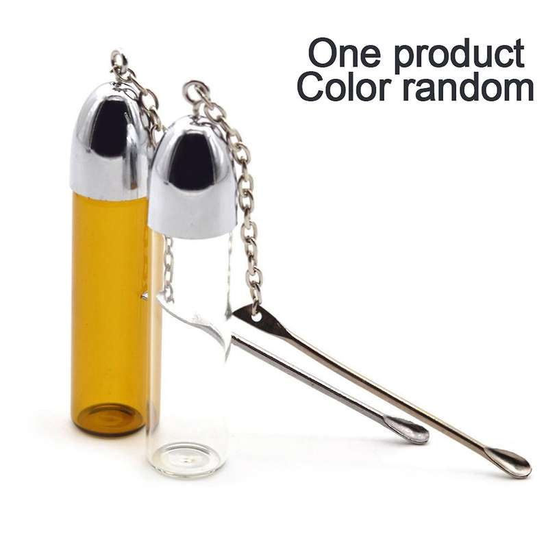 Glass Empty Snuff Bottle with Metal Spoon Screw Cap Container Sniffer
