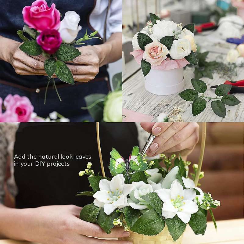 Fake Artificial Leaves for Roses Decorations - 36 Silk Flowers Leaf