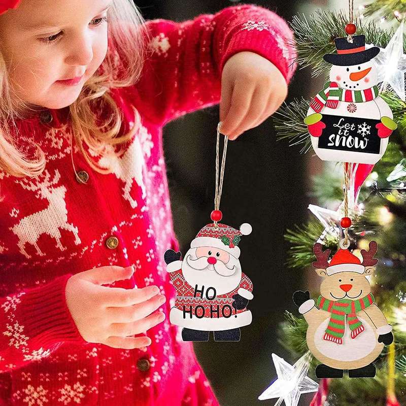 Christmas Tree Ornaments Painted Wooden Pendant Diy Ornaments,a