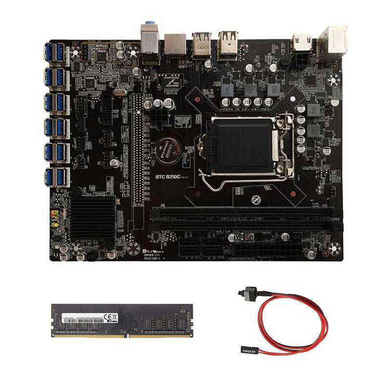 B250c Btc Mining Motherboard+switch Cable+ddr4 12xpcie to Usb3.0 Gpu