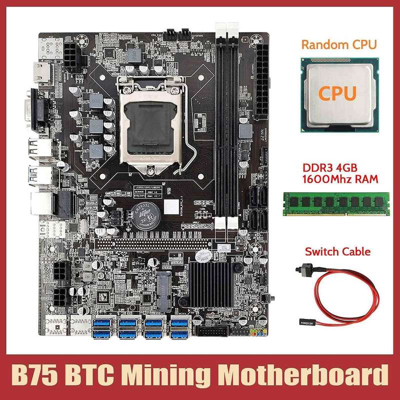 B75 Eth Mining Motherboard+cpu+ddr3 4gb 1600mhz Ram+switch Cable