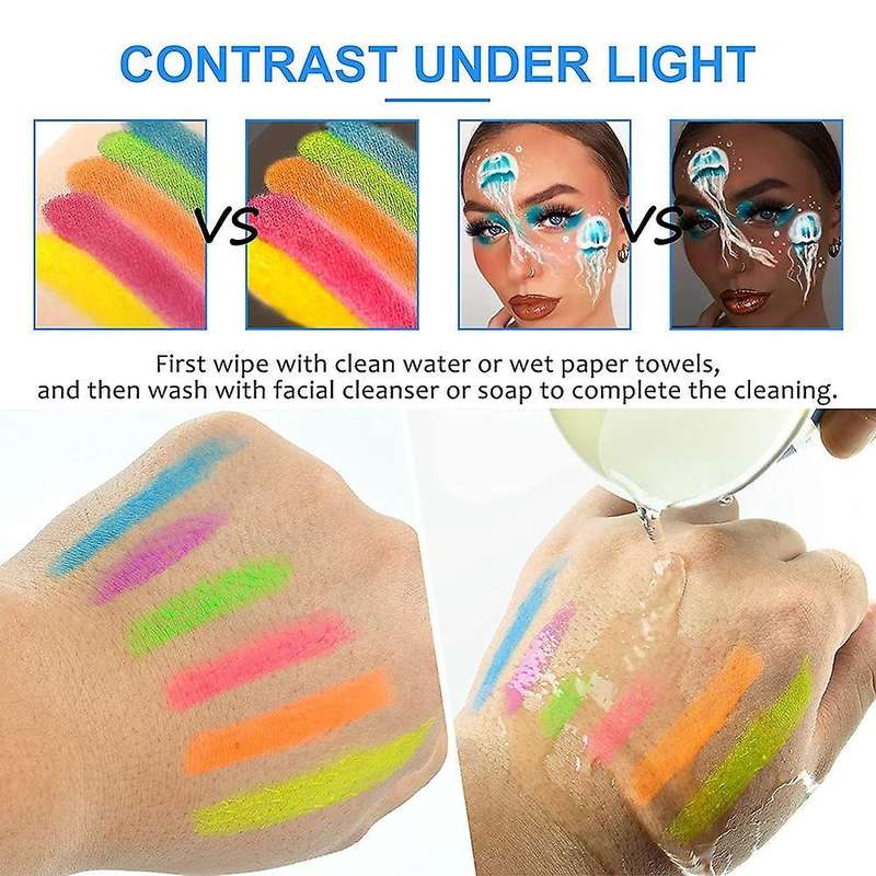 6 Pack Glow In The Dark Face Body Paint Glow Sticks Markers Makeup
