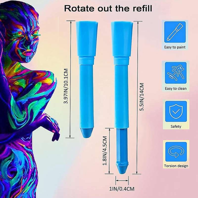 6 Pack Glow In The Dark Face Body Paint Glow Sticks Markers Makeup
