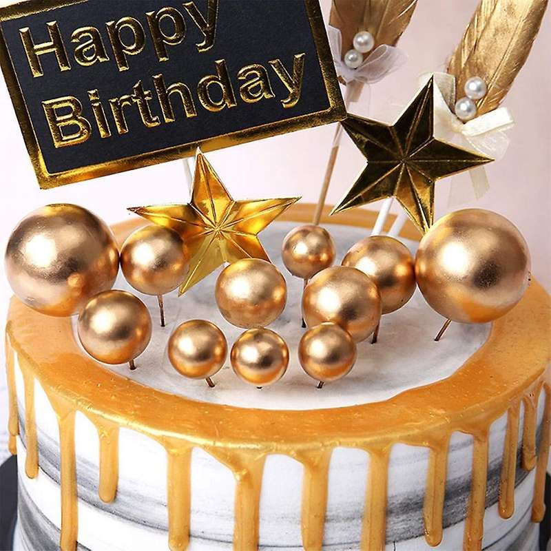 40 Pcs Mini Gold Ball Cupcake Toppers for Birthday Party Decoration