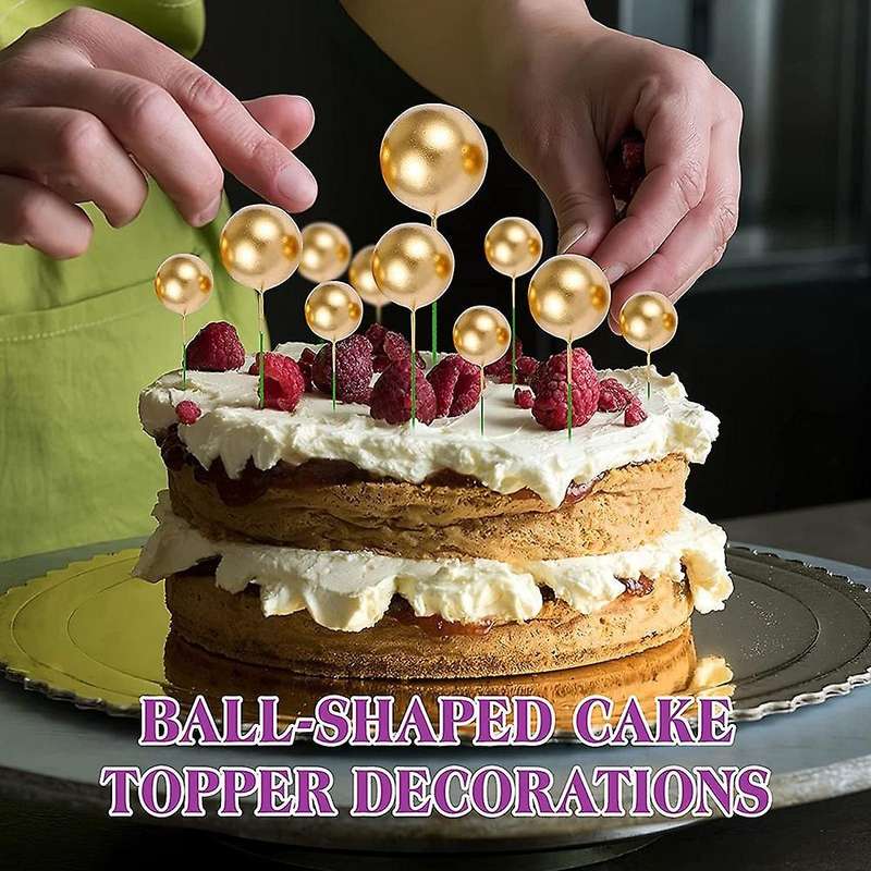40 Pcs Mini Gold Ball Cupcake Toppers for Birthday Party Decoration