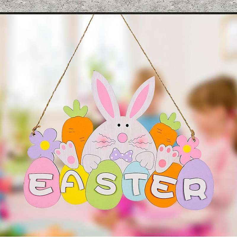 2pcs Happy Rabbit Chick Wooden Easter Decor for Home Diy Party Decor