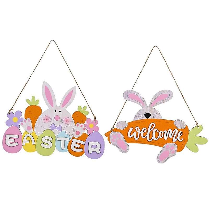 2pcs Happy Rabbit Chick Wooden Easter Decor for Home Diy Party Decor