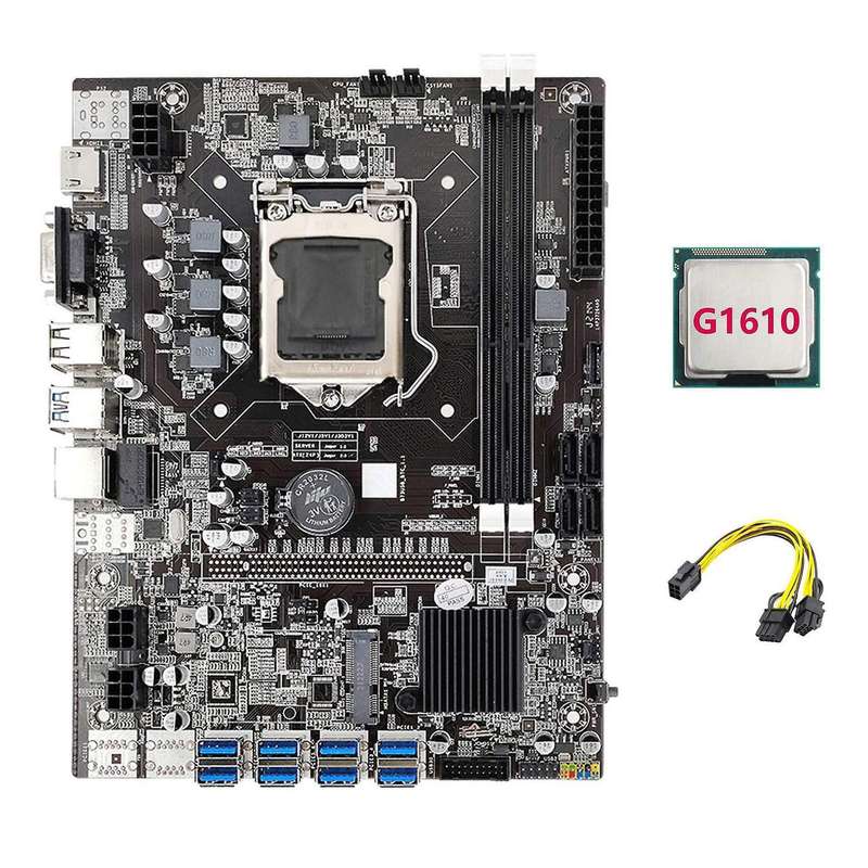 B75 Eth Mining Motherboard+g1610 Cpu+6pin to Dual 8pin Cable Lga1155