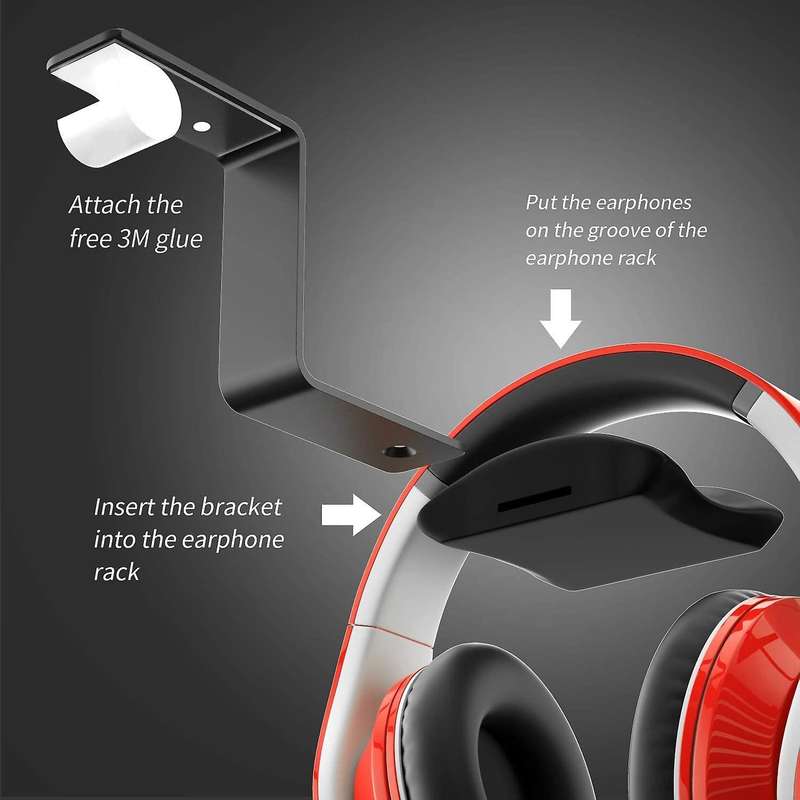 Headphone Hook Holder , Aluminum Headphone Stand for Desk- Black