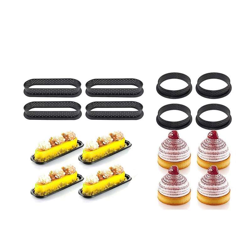 8pcs Round&oval Tart Rings Heat-resistant Perforated Cake Mousse Ring