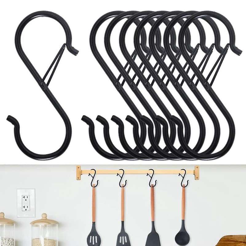 8pcs S Hooks for Hanging for Kitchen Utensil and Closet Rod - Black