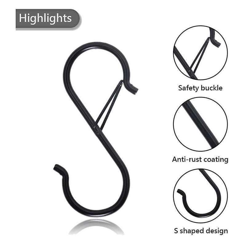 8pcs S Hooks for Hanging for Kitchen Utensil and Closet Rod - Black