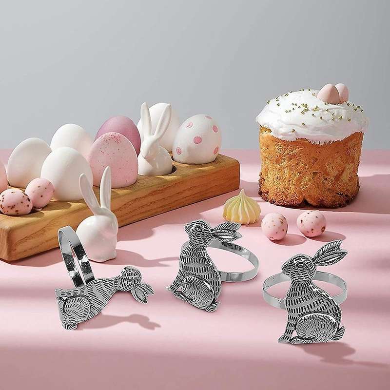 Easter Bunny Napkin Rings Rabbit Napkin Ring Holders Metal Set Of 6