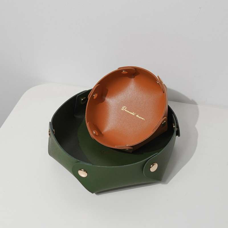 Leather Desktop Storage Box Porch Debris Storage Box Dark Green