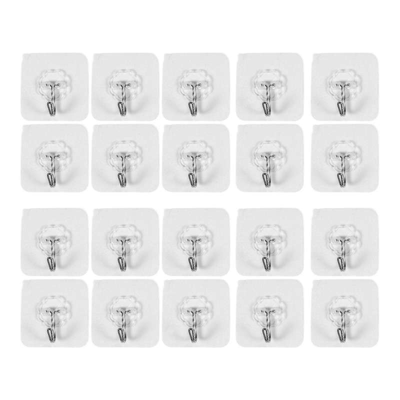 20 Packs Reusable Adhesive Hooks,transparent Heavy Duty Wall Hooks