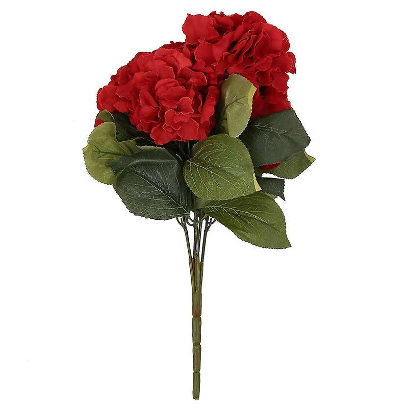 Artificial Hydrangea Flower 5 Big Heads Bouquet Red
