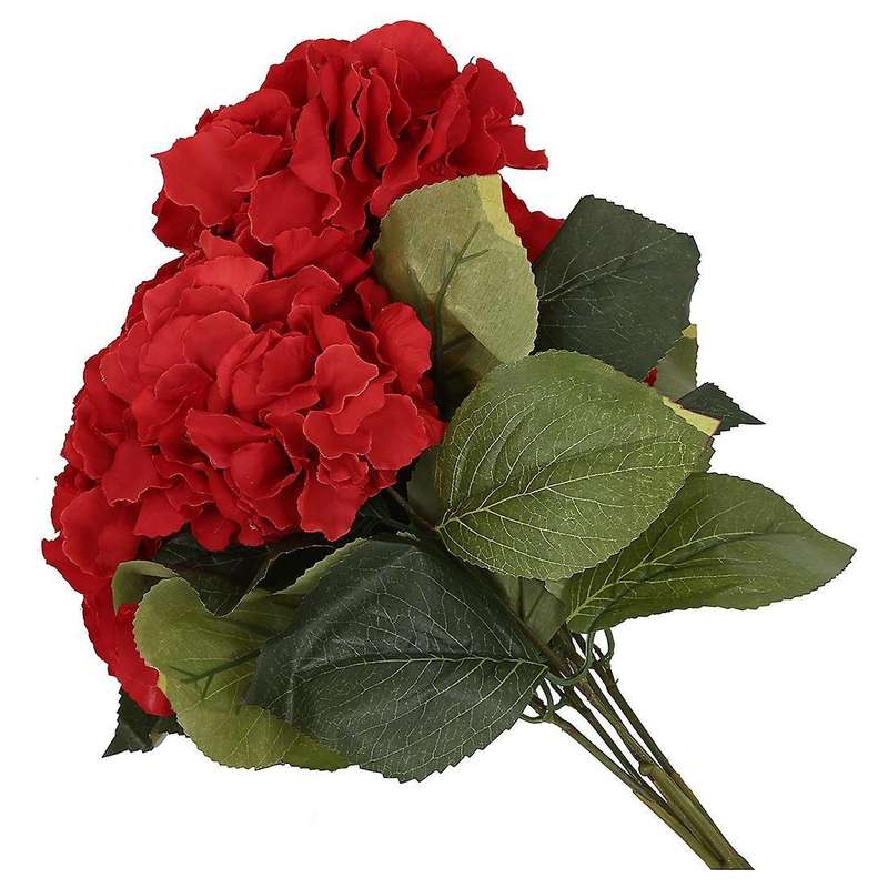 Artificial Hydrangea Flower 5 Big Heads Bouquet Red