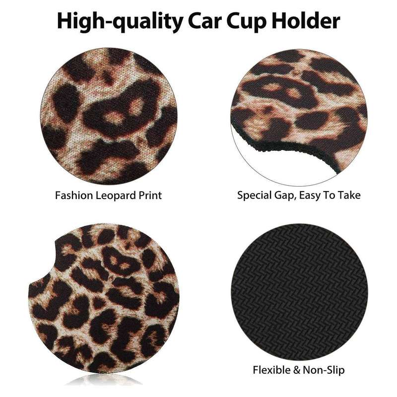 6 Packs 2.56 Inch Leopard Car Coasters,car Cup Pad for Car Kitchen