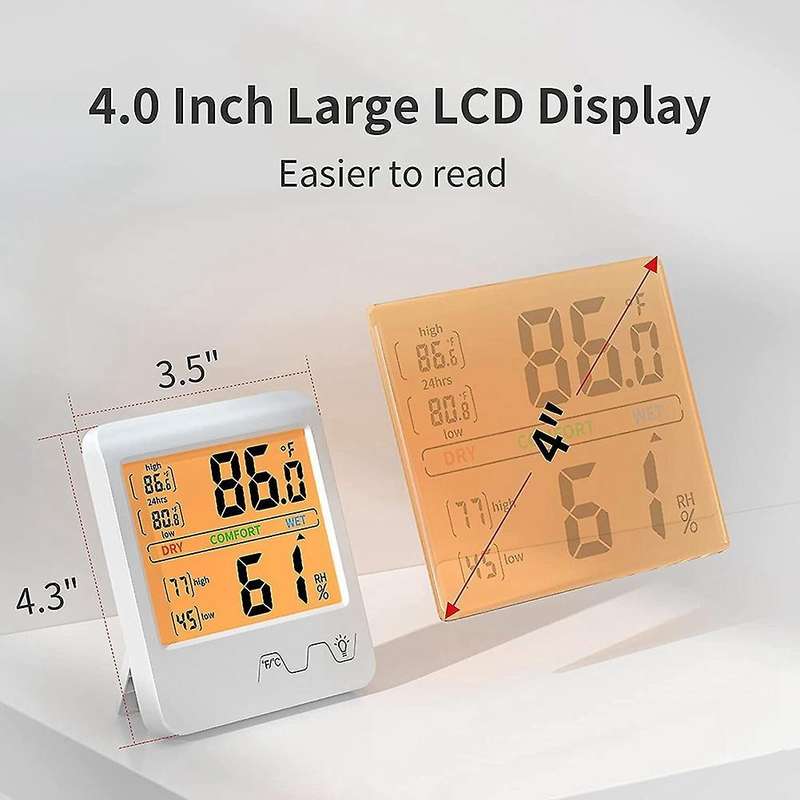 Indoor Thermometer with Backlight Screen, Room Humidity Indicator