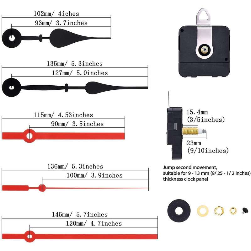 High Torque Long Shaft Movement with 2 Different Pairs Of Hands Red