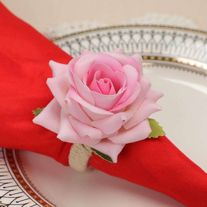 6pcs Handmade Flower Napkin Rings Faux Pink Rose Napkin Ring