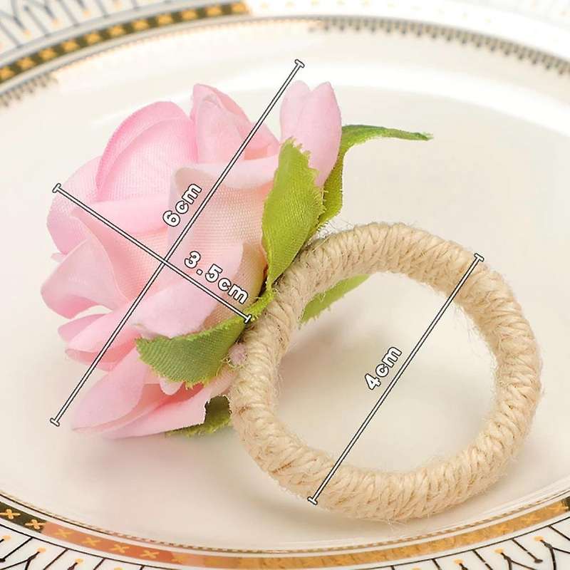 6pcs Handmade Flower Napkin Rings Faux Pink Rose Napkin Ring