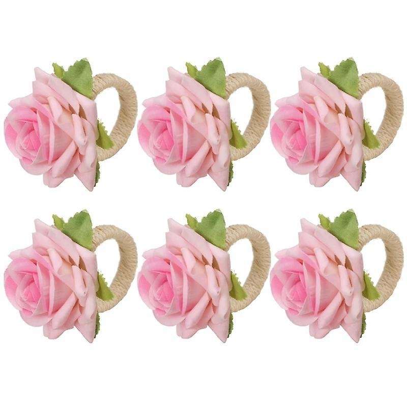 6pcs Handmade Flower Napkin Rings Faux Pink Rose Napkin Ring