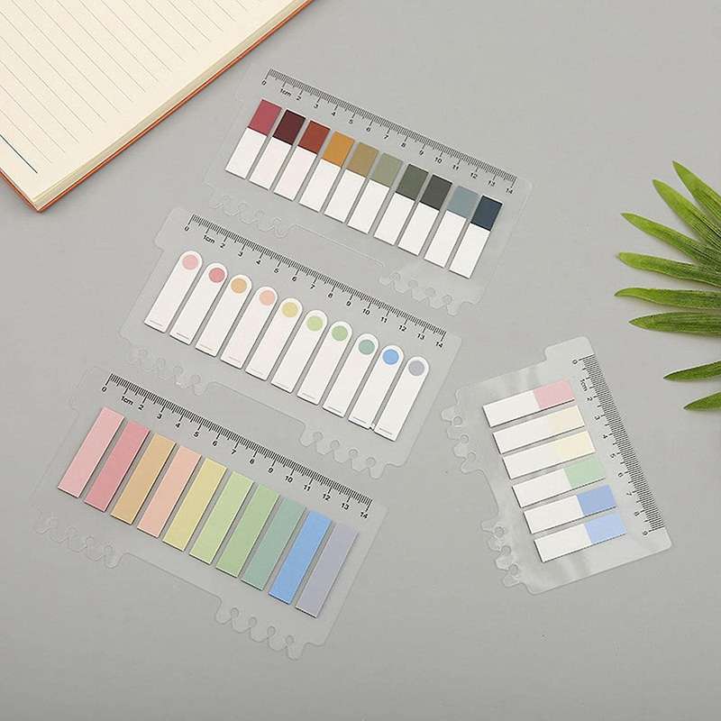 6 Pack 1200 Pieces Sticky Tabs with Ruler, Writable Repositionable