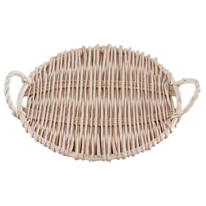Rattan Round Fruit Tray with Handle Storage Tray Pastoral Rattan Tray