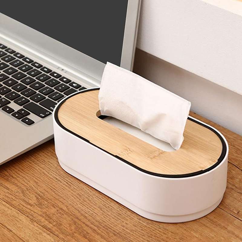 Tissue Box Wooden Cover Solid Color Tissue Box with Groove White