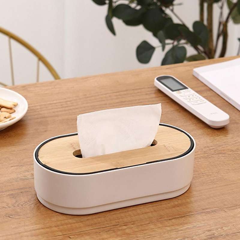 Tissue Box Wooden Cover Solid Color Tissue Box with Groove White