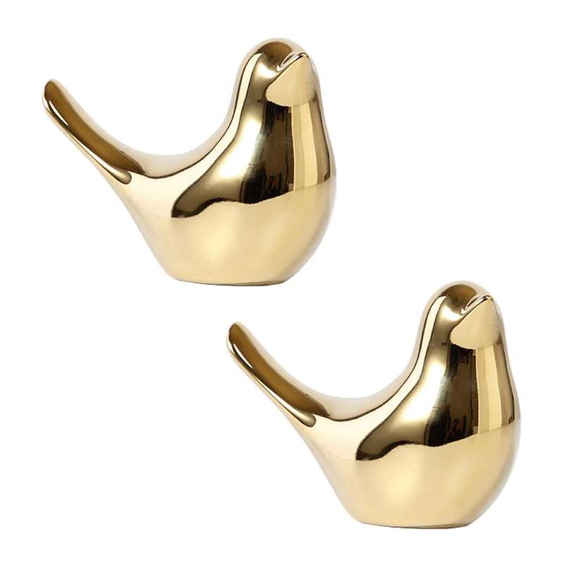2x Polar House Golden Bird Figurines Modern Ceramic Bird Statues -m
