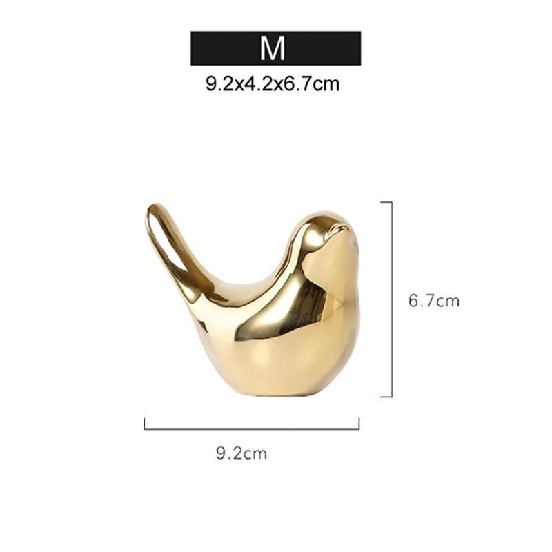 2x Polar House Golden Bird Figurines Modern Ceramic Bird Statues -m