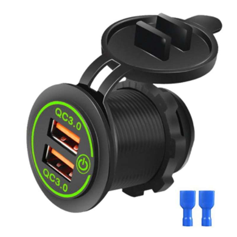 Dual Usb Car Charger Socket for 12v-24v Motorcycle Boat Green Light