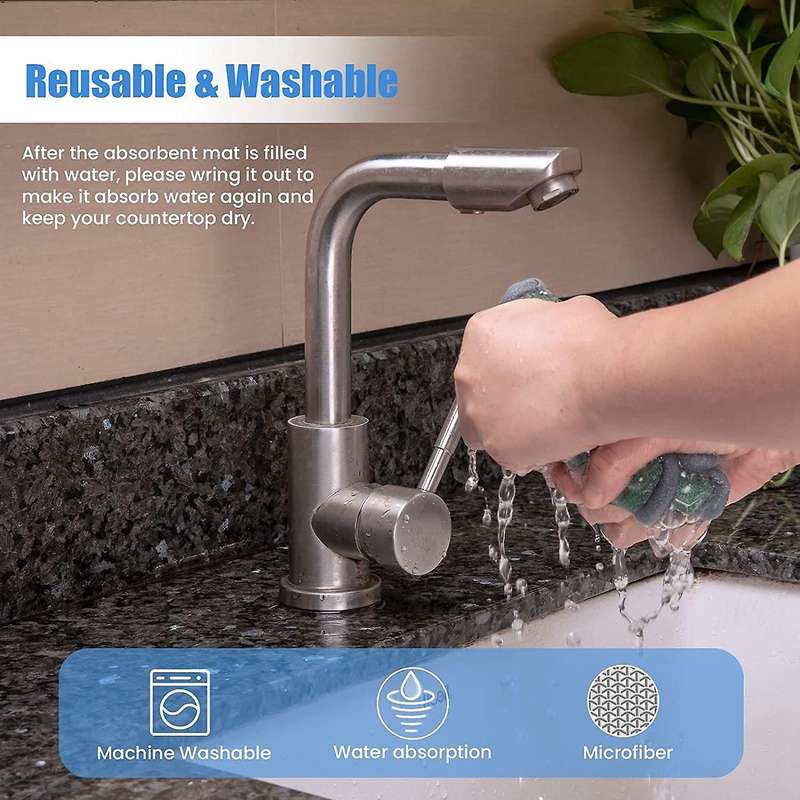 Faucet Absorbent Mat for Kitchen, Water Splash Guard Behind Faucet