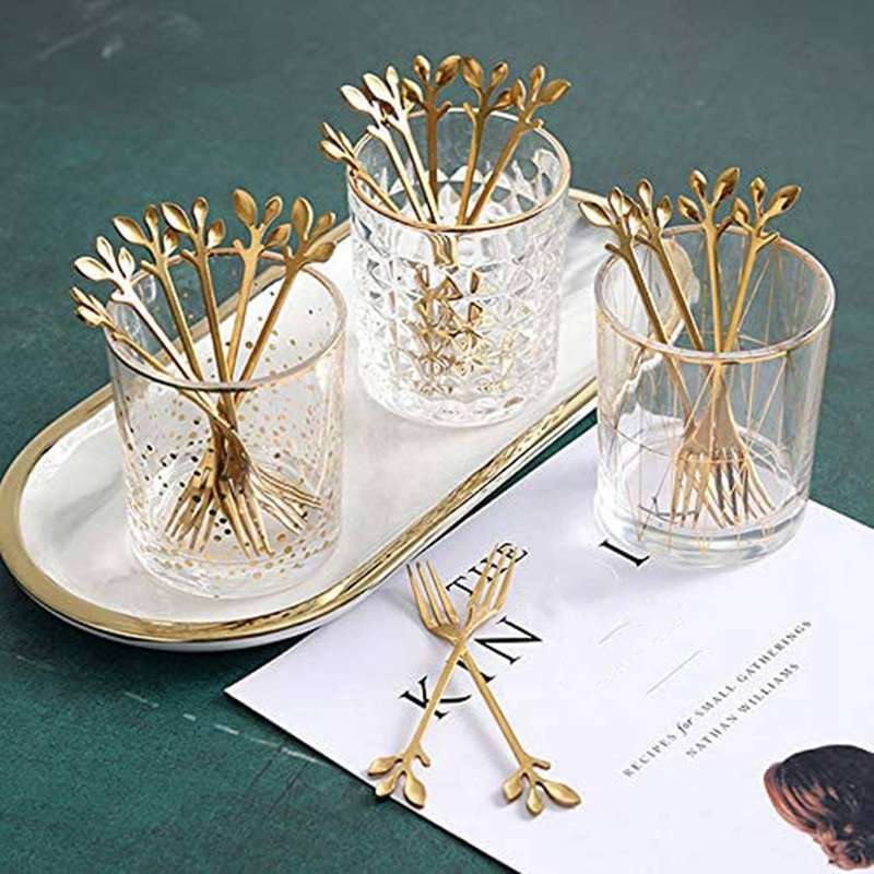 16pcs Dessert Spoon and Fork Set Creative Fruit Fork -silver