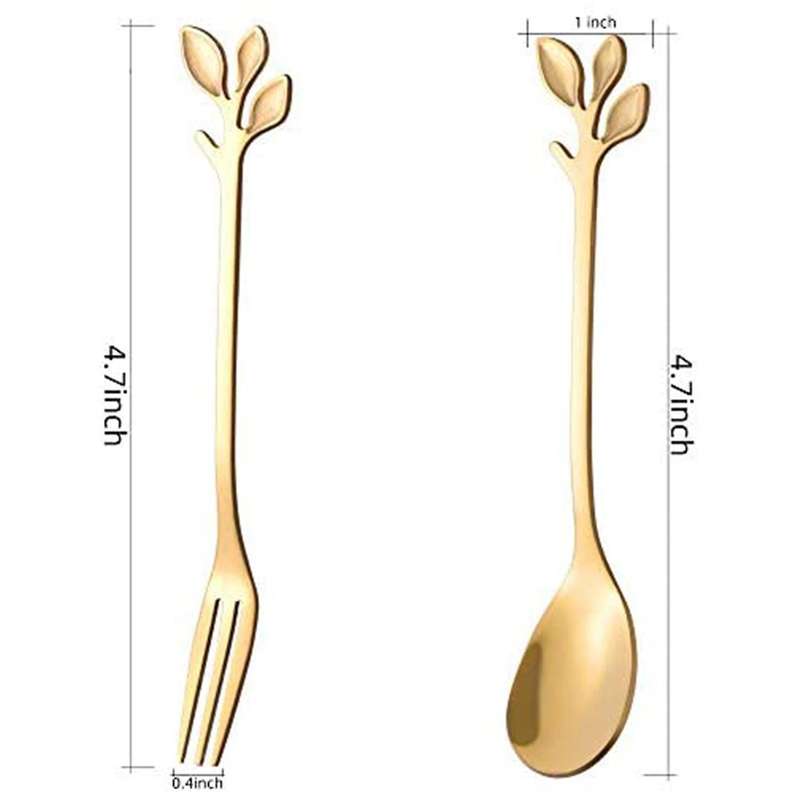 16pcs Dessert Spoon and Fork Set Creative Fruit Fork -silver